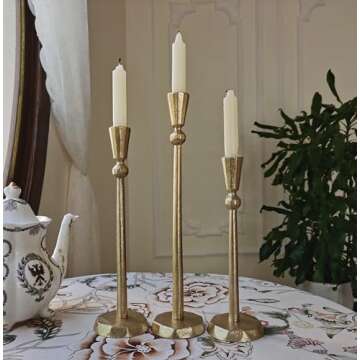 Stylish Iron Gold Taper Candle Holder Set - 3 Decorative Holders