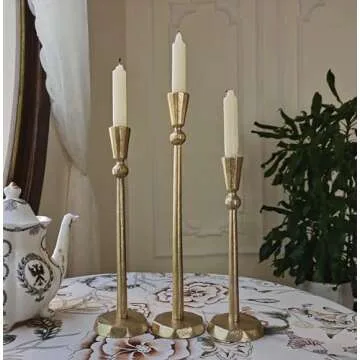 Stylish Iron Gold Taper Candle Holder Set - 3 Decorative Holders