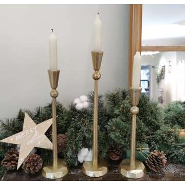 Stylish Iron Gold Taper Candle Holder Set - 3 Decorative Holders