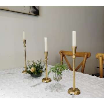 Stylish Iron Gold Taper Candle Holder Set - 3 Decorative Holders