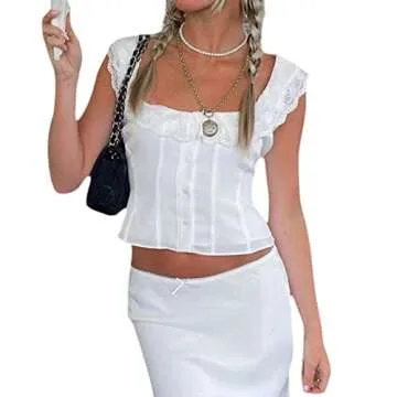 Infunfany Women Lace V Neck Cami Tank Top - Elegant Crop Top