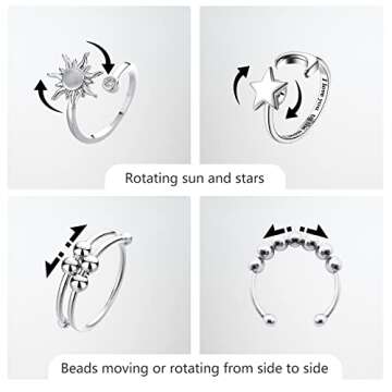 ATCEME 4PCS Fidget Rings for Women Adjustable Stress Relief Spinner Rings Silver
