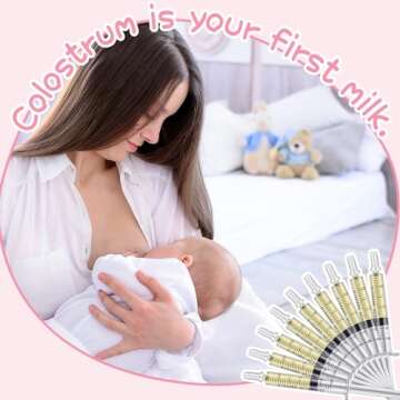 Trelaco Colostrum Collector Kit Include Sterile Sealed Breast Milk Syringes with Caps No Needle Colostrum Syringes Stickers 1 Measuring Cup Harvesting Collection for Breastmilk(50 Sets,3 ml)