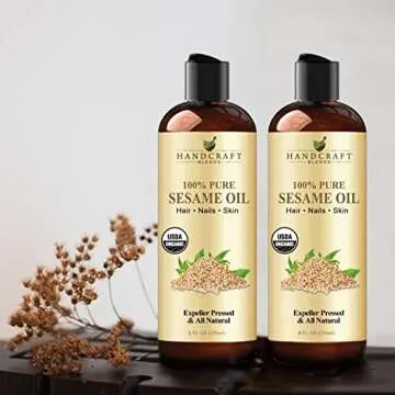 Handcraft Blends Organic Sesame Oil - 8 Fl Oz - 100% Pure and Natural - Premium Grade Carrier Oil for Skin and Hair - Hair and Body - Massage - Expeller-Pressed and Hexane-Free