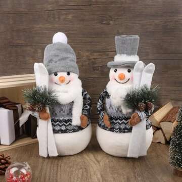 winemana 2 Pcs Christmas Table Decorations, 14 Inches Snowman with Sleigh, Holiday Tabletop Ornament Snowman Decor for Home Mantle Room Party