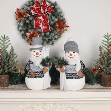 winemana 2 Pcs Christmas Table Decorations, 14 Inches Snowman with Sleigh, Holiday Tabletop Ornament Snowman Decor for Home Mantle Room Party
