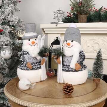 winemana 2 Pcs Christmas Table Decorations, 14 Inches Snowman with Sleigh, Holiday Tabletop Ornament Snowman Decor for Home Mantle Room Party