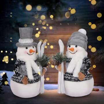 winemana 2 Pcs Christmas Table Decorations, 14 Inches Snowman with Sleigh, Holiday Tabletop Ornament Snowman Decor for Home Mantle Room Party