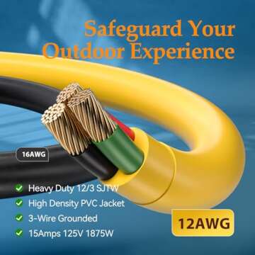 BBOUNDER Outdoor Extension Cord 100 FT Waterproof, 12/3 SJTW Heavy Duty 15A 1875W, Flexible 100% Copper 3 Prong Cords for Commercial Use and High Power Appliance, Yellow
