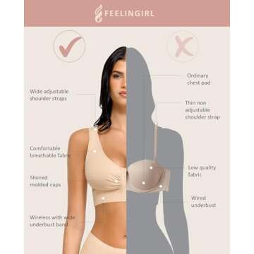 FeelinGirl Women Front Closure Post Surgery Compression Everyday Bras for Mastectomy Support with Ad...