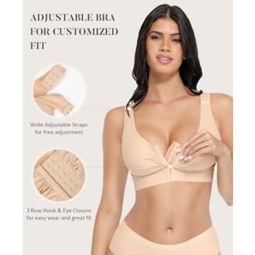 FeelinGirl Women Front Closure Post Surgery Compression Everyday Bras for Mastectomy Support with Adjustable Straps Wirefree Skin L