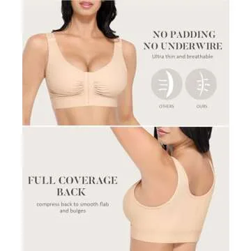 FeelinGirl Women Front Closure Post Surgery Compression Everyday Bras for Mastectomy Support with Adjustable Straps Wirefree Skin L