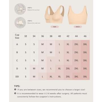 FeelinGirl Women Front Closure Post Surgery Compression Everyday Bras for Mastectomy Support with Adjustable Straps Wirefree Skin L