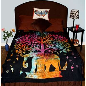 Your Spirit SpaceTM Rainbow Good Luck Elephant Tapestry-Quality Home or Dorm Hippie Wall Hanging. Th...