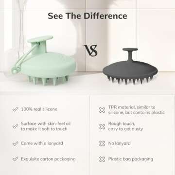 Sndyi Silicone Scalp Massager Shampoo Brush, Hair Scrubber with Soft Silicone Bristles, Scalp Scrubber/Exfoliator for Dandruff Removal, Wet Dry Scalp Brush for Hair Growth & Scalp Care, Mint Green