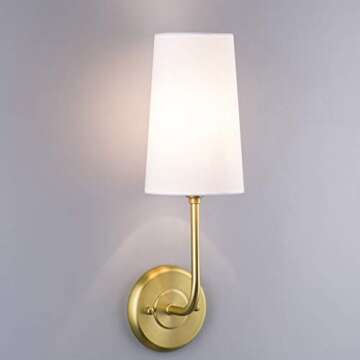 Linea di Liara Forma Gold Wall Sconce, White Fabric Shade, Antique Brass, UL Listed, Modern Wall Lig...