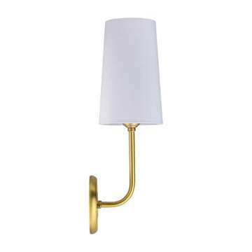 Linea di Liara Forma Gold Wall Sconce, White Fabric Shade, Antique Brass, UL Listed, Modern Wall Lighting, Bathroom Hallway Bedroom Wall Sconce, Up Light, Wallchiere Wall Lamp, 17x8x5 inches