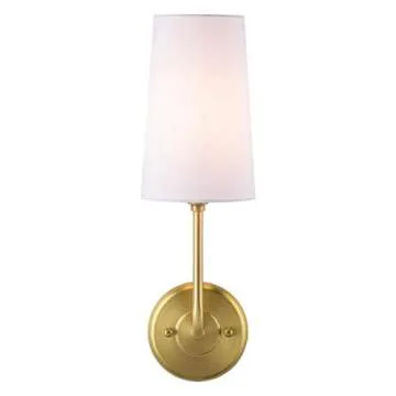 Linea di Liara Forma Gold Wall Sconce, White Fabric Shade, Antique Brass, UL Listed, Modern Wall Lighting, Bathroom Hallway Bedroom Wall Sconce, Up Light, Wallchiere Wall Lamp, 17x8x5 inches