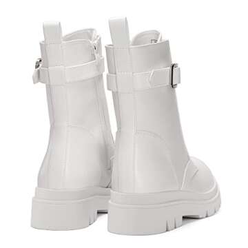 DREAM PAIRS Women's Sdab2209w-n Chelsea Platform Combat Boots Lace Up Lug Sole Buckle Ankle Booties Shoes, Size 8.5, White