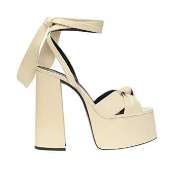 Goolita Metallic Lace Up Chunky Heel Platform Heels For Women Open Toe Slingback Ankle Strap Heeled ...