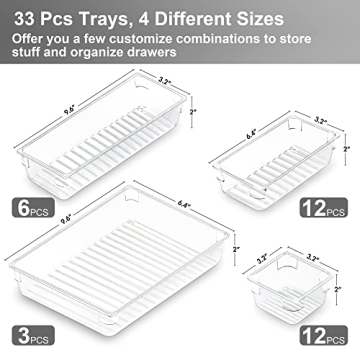 CHEFSTORY 33 PCS Clear Drawer Organizers Set for All Spaces