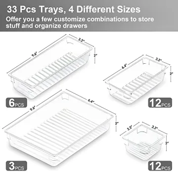 CHEFSTORY 33 PCS Clear Drawer Organizers Set for All Spaces