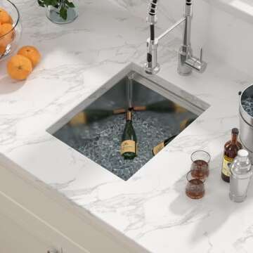 Sarlai 14 Bar Sink Undermount - 14 x 19 Inch Workstation Bar Prep Sink Undermount Single Bowl Tight Radius 16 Gauge Stainless Steel RV Sink Kitchen Sink Basin