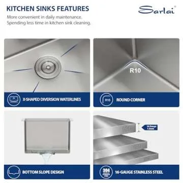 Sarlai 14 Bar Sink Undermount - 14 x 19 Inch Workstation Bar Prep Sink Undermount Single Bowl Tight Radius 16 Gauge Stainless Steel RV Sink Kitchen Sink Basin