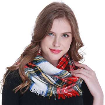 cckiise Winter Women Plaid Infinity Scarf,Fashion Tassel Soft Circle Loop Scarves for Women (red 1)