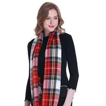 cckiise Winter Women Plaid Infinity Scarf,Fashion Tassel Soft Circle Loop Scarves for Women (red 1)