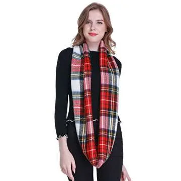 cckiise Winter Women Plaid Infinity Scarf,Fashion Tassel Soft Circle Loop Scarves for Women (red 1)