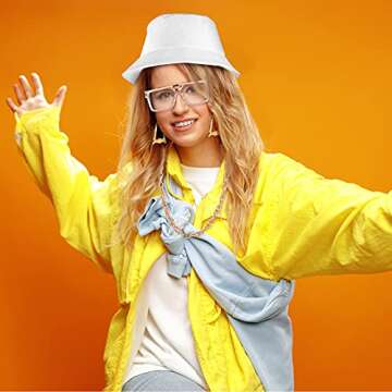 Sintege Hip Hop Costume Kit 80s/90s Accessories for Women 90s Outfits 80s Rapper Accessories 80s90s Rapper Themed Party Decor(White)