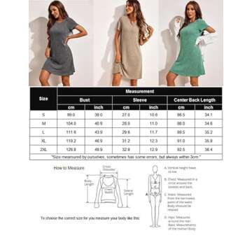 Ekouaer Women's Nightgown Short Sleeve Sleepshirt Rib Knit Soft Sleepwear Pajama Dress Khaki L