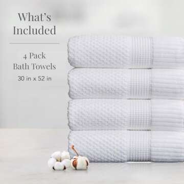 NY Loft 100% Cotton 4 Pack Bath Towels, 30" x 52", Soft & Absorbent, Quick Dry, Textured - Trinity C...