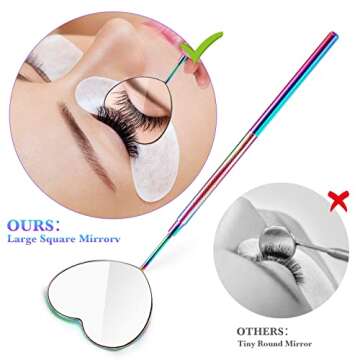 2 Pieces Lash Extension Mirror - Heart Shaped & Rainbow Color for Makeup