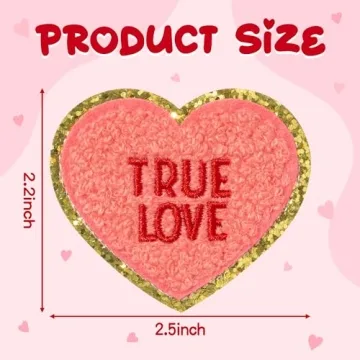 10Pcs Valentine's Day Iron on Patches, Conversation Hearts Chenille Iron on Knee Patches Colorful Candy Heart Embroidered Patches Applique DIY Accessory for Backpack Clothes Dress Pants Hats Jeans