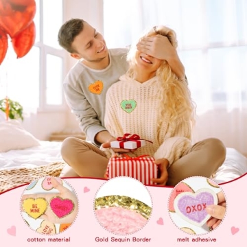 10Pcs Valentine's Day Iron on Patches, Conversation Hearts Chenille Iron on Knee Patches Colorful Candy Heart Embroidered Patches Applique DIY Accessory for Backpack Clothes Dress Pants Hats Jeans