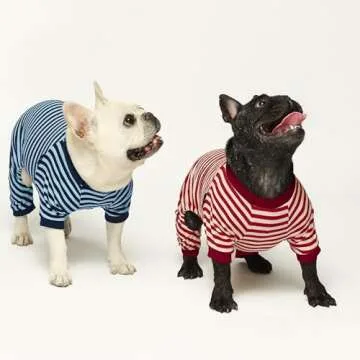 Fitwarm Red and White Striped Dog Pajamas, Waffle Dog Clothes for Small Dogs Girl Boy, Puppy Onesie with Feet, Pet Christmas Outfit, Large