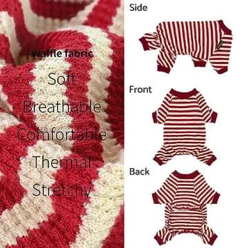Fitwarm Red and White Striped Dog Pajamas, Waffle Dog Clothes for Small Dogs Girl Boy, Puppy Onesie with Feet, Pet Christmas Outfit, Large