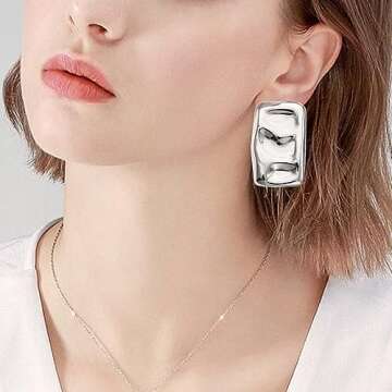 OWNCOOL Chunky Gold Rectangle Stud Earrings for Women Statement Earrings Minimalist Earrings Trendy ...