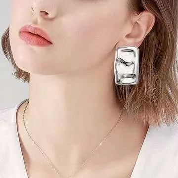 OWNCOOL Chunky Gold Rectangle Stud Earrings for Women Statement Earrings Minimalist Earrings Trendy ...