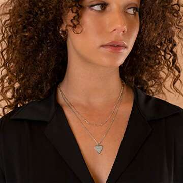 PAVOI Rhodium Plated Dainty Heart Pendant Necklaces for Women - Love Heart Layering Chain Necklace V...
