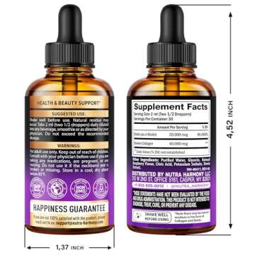 Liquid Biotin & Collagen - Vitamins for Hair Growth Support for Women & Men - Extra Strength 60000 m...