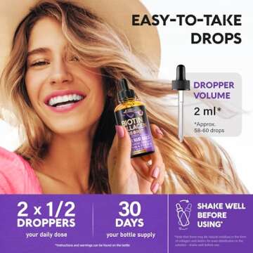 Liquid Biotin & Collagen - Vitamins for Hair Growth Support for Women & Men - Extra Strength 60000 mcg Drops - B7 Supplement - Strong Nails & Healthy Skin - 98% Faster Absorption Than Pills