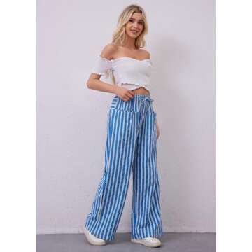 MISSACTIVER Women Striped Wide Leg Drawstring Pants