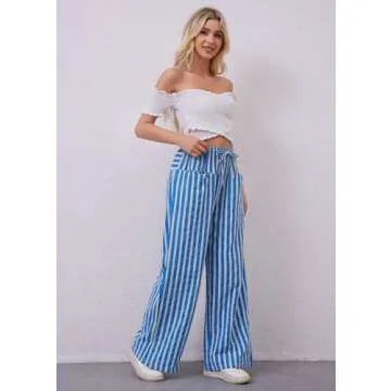 MISSACTIVER Women Striped Wide Leg Drawstring Pants