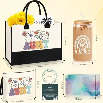 Best Aunt Gifts: Tote Bag & 16 Oz Can Glass Sets