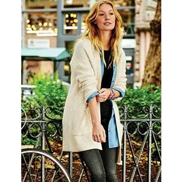 Goodthreads Women's Oversized Boucle Shaker Stitch Cardigan Sweater, Oatmeal Heather, Small