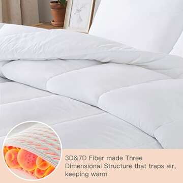 HYLEORY 3pc Comforter Set King Size with 2 Pillow Shams - Cooling Down Alternative Bed Comforters Duvet Insert for All Season - Lightweight - Machine Washable - White