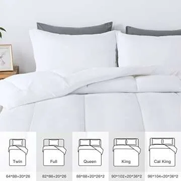 HYLEORY 3pc Comforter Set King Size with 2 Pillow Shams - Cooling Down Alternative Bed Comforters Duvet Insert for All Season - Lightweight - Machine Washable - White